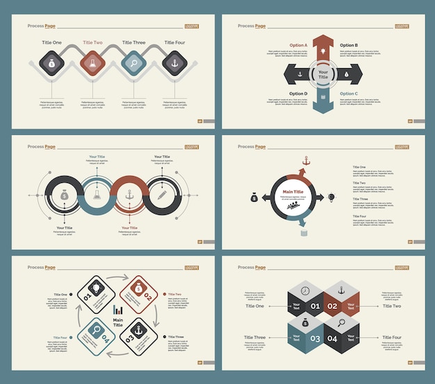 Six teamwork slide templates set