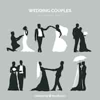 Free vector six wedding couples in silhouette