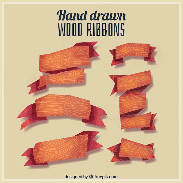 Free vector six wooden ribbons hand painted