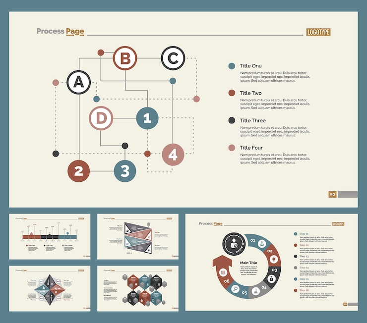 Free Vector six workflow slide templates set