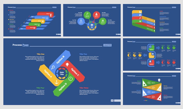 Six workflow slide templates set