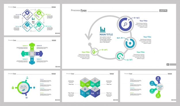 Free vector six workflow slide templates set