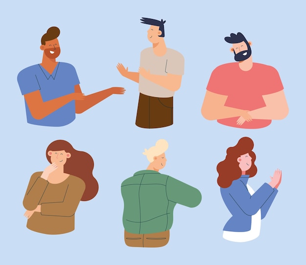 Free vector six young persons characters group