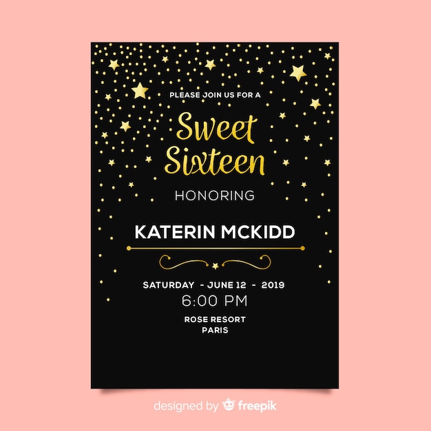 Free vector sixteen birthday falling stars invitation template