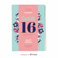 Free vector sixteen birthday flowers card