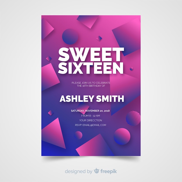 Sixteen birthday geometric shapes gradient card