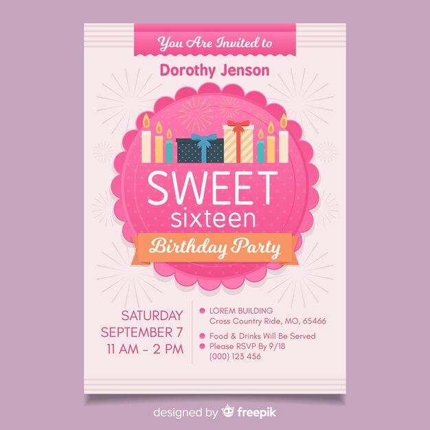 sixteen birthday giftboxes invitation template