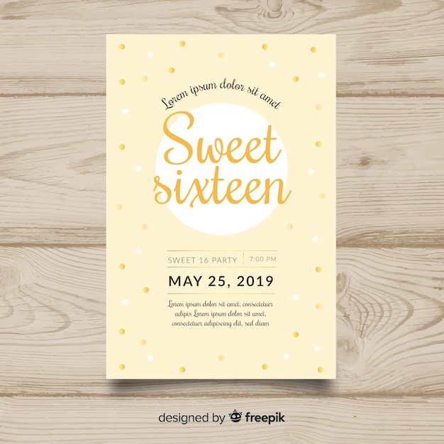 Sixteen birthday golden dots invitation template