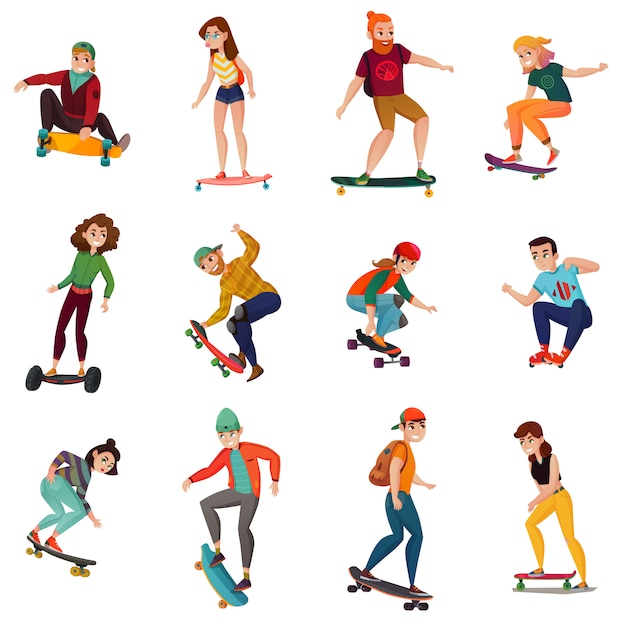 Skateboarders characters set