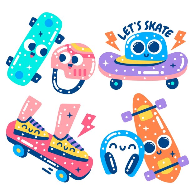 Skateboarding glitzy sticker set