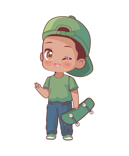 Free Vector skater anime chibi boy character