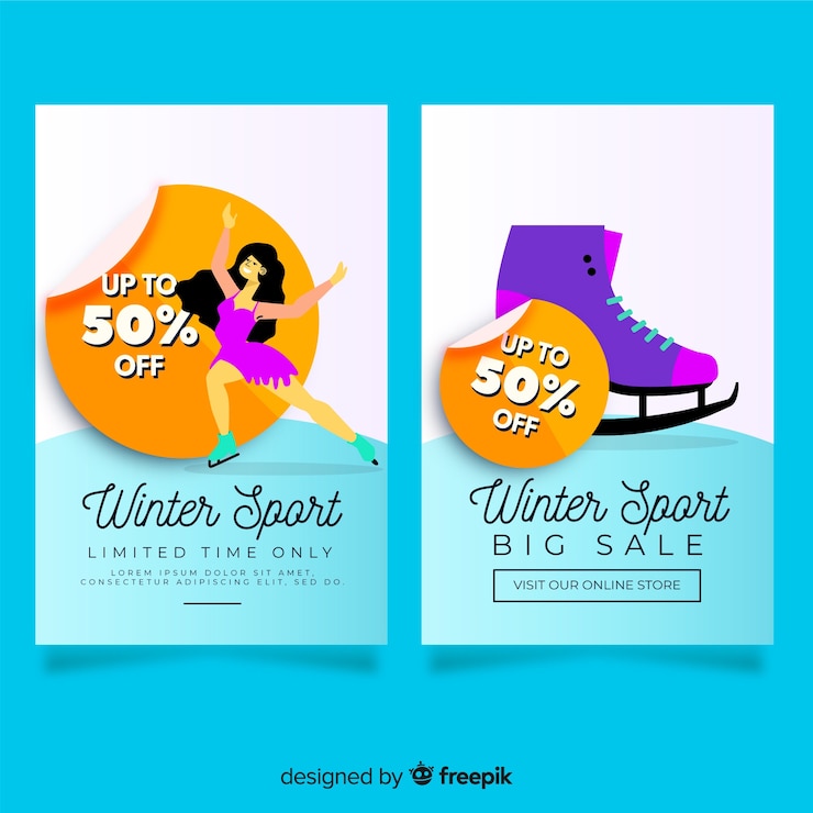 Free Vector skating girl winter sport sale banner 