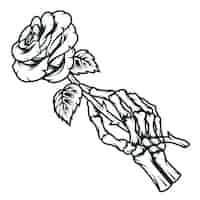 Free vector skeleton hand holding rose flower