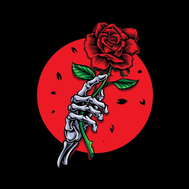 Skeleton hand holding rose vector