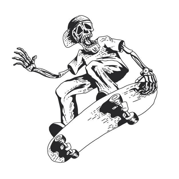 Скелет играет на скейтборде