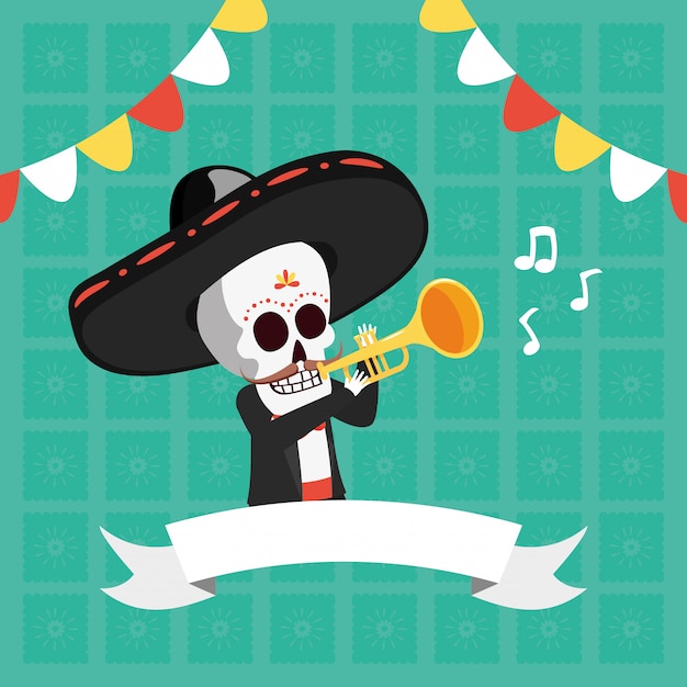 Skeleton playing trumpet