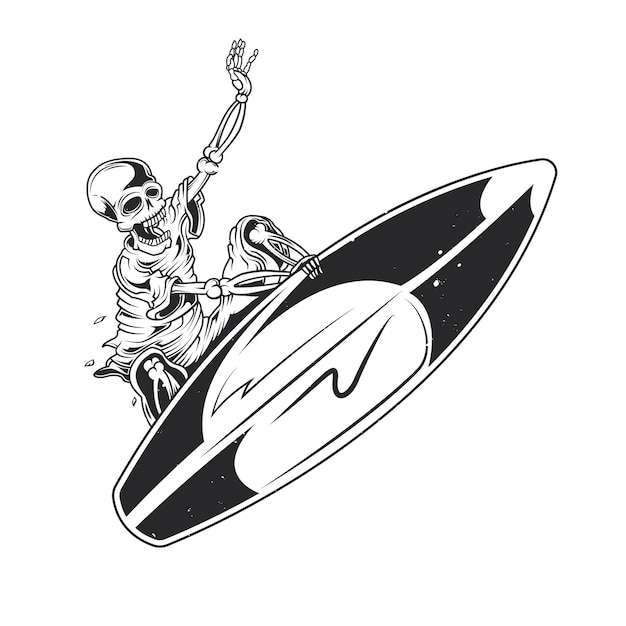 skeleton on surfing board