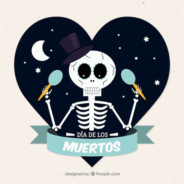 Free vector skeleton with maracas for day of the dead