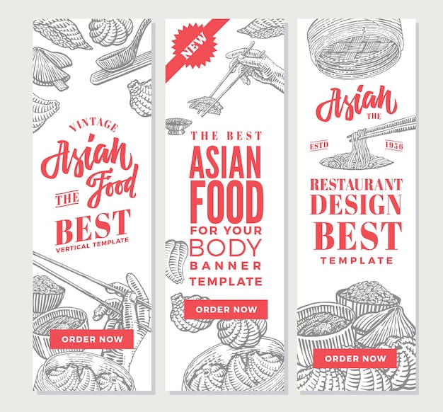 Free vector sketch asian food vertical banners