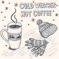 Бесплатное векторное изображение Эскиз фон для зимнего кофе