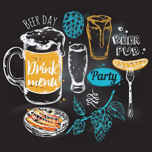 Free vector sketch beer round composition