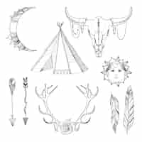 Free vector sketch boho elements set