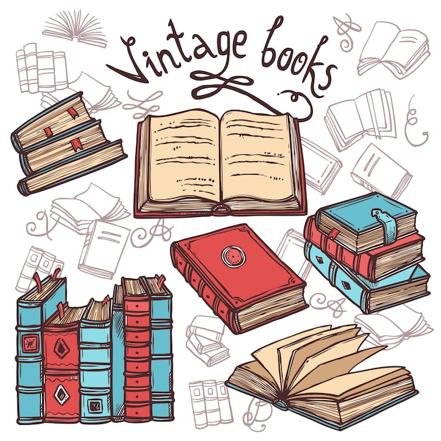 Hand Drawn Books, Paper Magazine And School Textbooks. Sketch Book Piles.  Doodle Bookshop And Education Vector Retro Set Isolated. Illustration Of Book  Sketch, Textbook For Education - Vector Illustration Royalty Free SVG