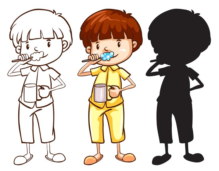 Free Vector a sketch of a boy toothbrushing in different colours
