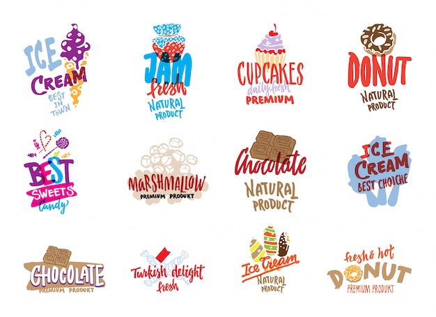 Эскиз набор конфет и сладостей логотипов