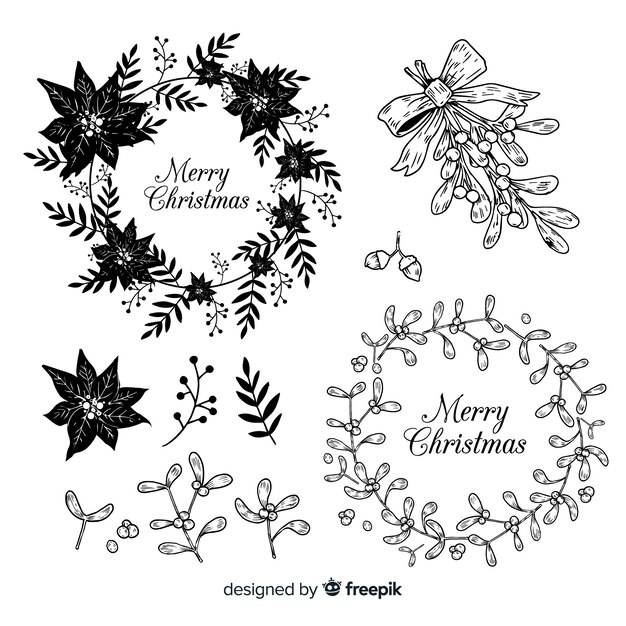 Sketch christmas flower and wreath collection