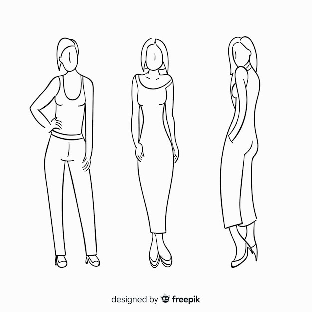 Free vector sketch collection of fashion models