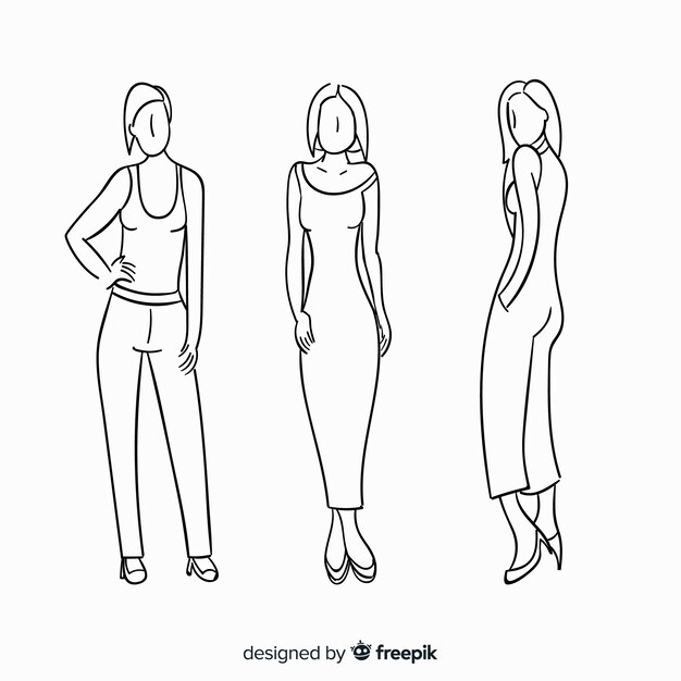 Sketch collection of fashion models