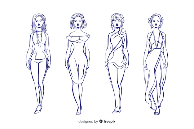 Free vector sketch collection of fashion models