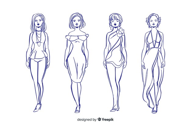 Sketch collection of fashion models