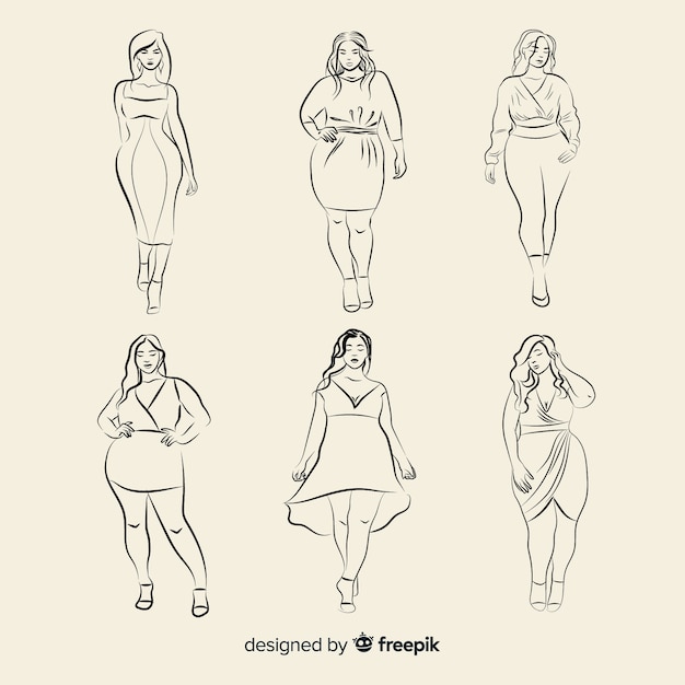 Free vector sketch collection of fashion models