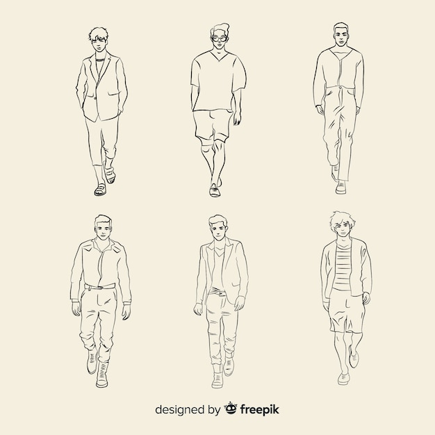 Free vector sketch collection of fashion models