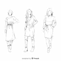 Free vector sketch collection of fashion models