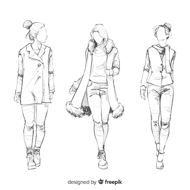 Free vector sketch collection of fashion models