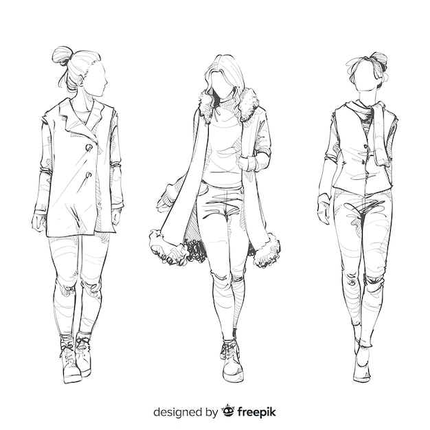 Sketch collection of fashion models