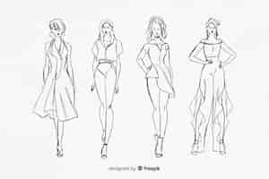 Free vector sketch collection of fashion models