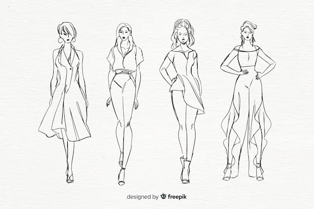 Sketch collection of fashion models