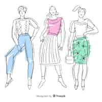 Free vector sketch collection of fashion models