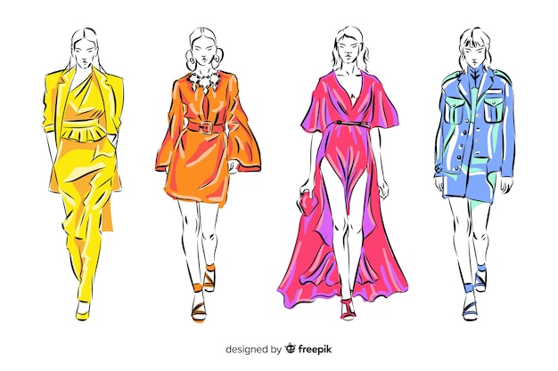 Sketch collection of fashion models