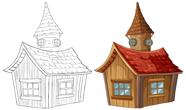 Free vector sketch to colorful fantasy cottage transformation