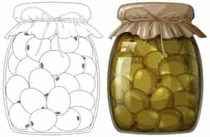 Free vector sketch and colorful olives in jars