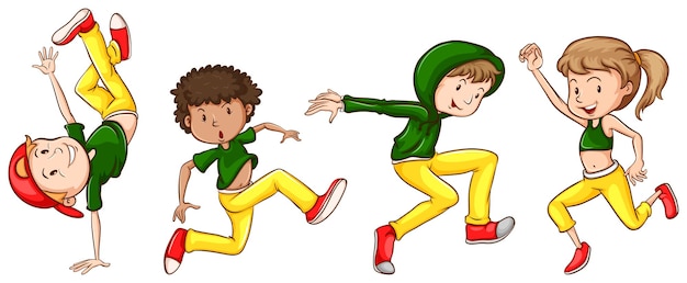 緑と黄色の衣装を着たダンサーのスケッチ