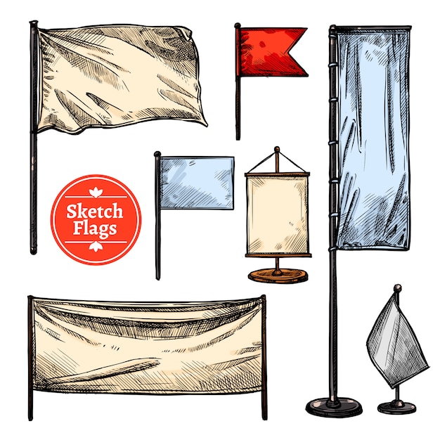 Free vector sketch flags set