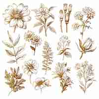 Free vector sketch floral botany set