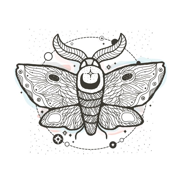 プレミアムベクター 神秘的なと神秘的な手描きのシンボルの図 占星術と難解なフリーメイソンのコンセプト 古いビンテージスタイル