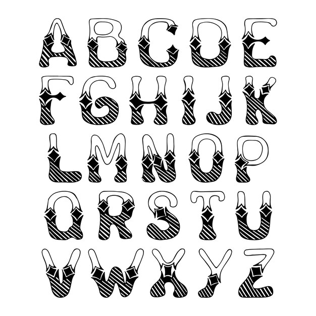 Эскиз рисованной алфавит с люк орнамент шрифт буквы изолированных векторной иллюстрации